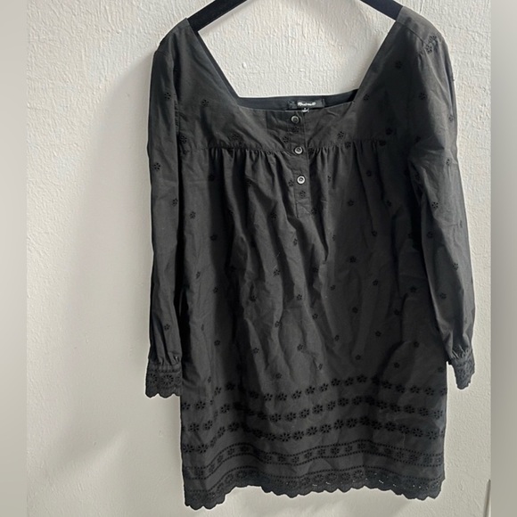 MADEWELL Black Square Neck Cotton Eyelet Smock Dress Small - Picture 5 of 11